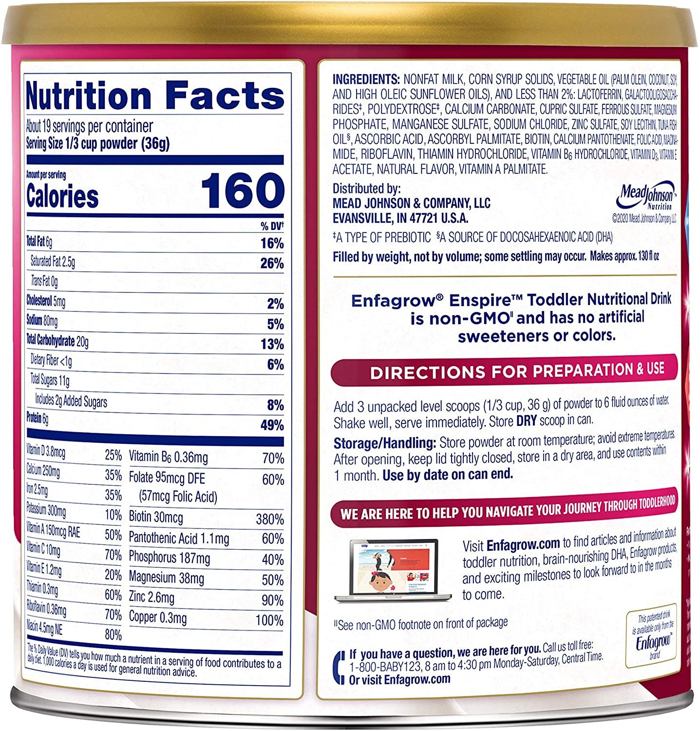 Sữa Enfagrow Enspire Toddler Lactoferin Cho Bé Từ 1 – 3 Tuổi 680g