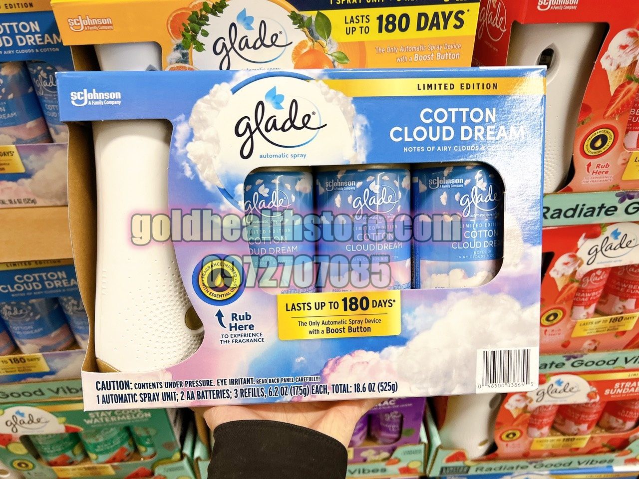 Set máy xịt thơm phòng tự động Glade chạy pin + 3 chai tinh dầu