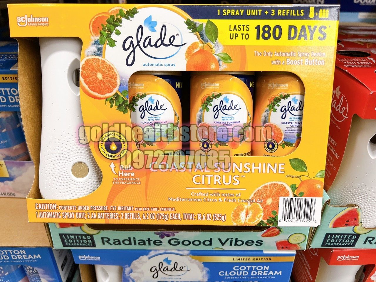 Set máy xịt thơm phòng tự động Glade chạy pin + 3 chai tinh dầu