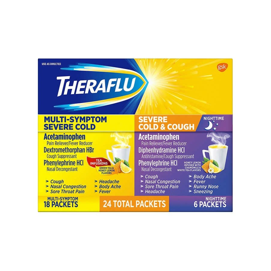 TRÀ LÀM DỊU CẢM CÚM, CẢM LẠNH THERAFLU MULTI - SYMPTOM SEVERE COLD + NIGHTTIME SEVERE COLD & COUGH