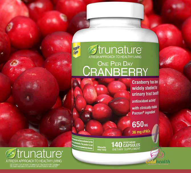 Viên uống hỗ trợ tiết niệu, chống oxy hóa Trunature Cranberry 650mg