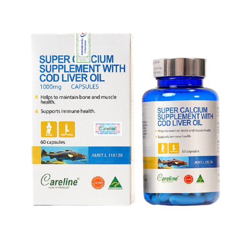 Careline Viên Uống Bổ Sung Canxi Vitamin AD Omega 3 Super Calcium Supplement With Cod Liver Oil 1000mg 60 viên