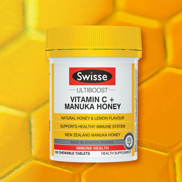 Swisse Viên Nhai Tăng Sức Đề Kháng Bổ Sung Vitamin C & Mật Ong Manuka Honey Ultiboost 120 Viên