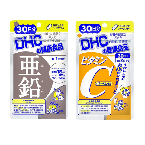 Combo Sáng Da Ngừa Mụn - DHC Vitamin C 30 Ngày, DHC Kẽm 30 Ngày