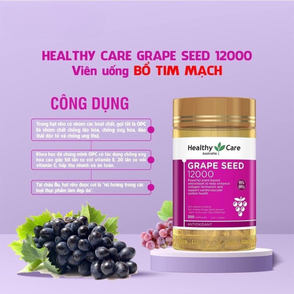 Healthy Care Viên Uống Bổ Máu Tinh Chất Hạt Nho Grape Seed 12000mg 300 Viên