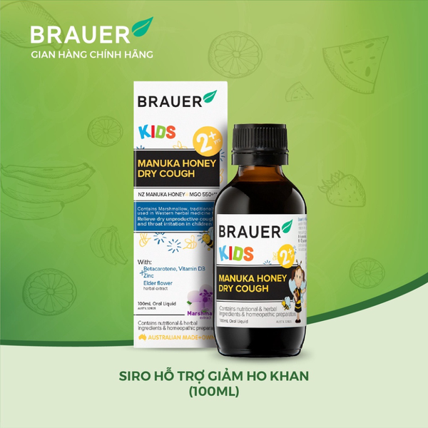 Brauer Siro Mật Ong Hỗ Trợ Bé Ho Khan Manuka Honey Kids Dry Cough 100ml