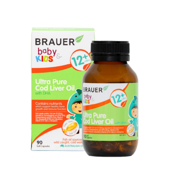 Brauer Viên Uống Dầu Gan Cá Bổ Sung DHA Cho Trẻ Ultra Pure Cod Liver Oil with DHA 90 Viên