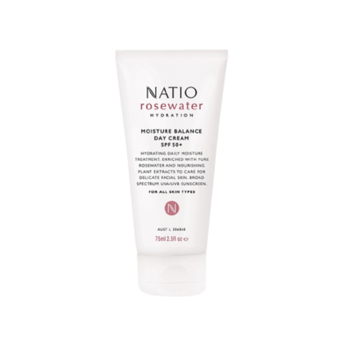 Natio Kem Cân Bằng Độ Ẩm Da Ban Ngày Rosewater Hydration Moisture Balance Day Cream SPF 50+ 75ml