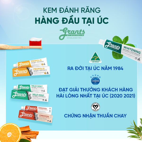 Grants of Australia Kem Đánh Răng Chiết Xuất Baking Soda, Bạc Hà 110g