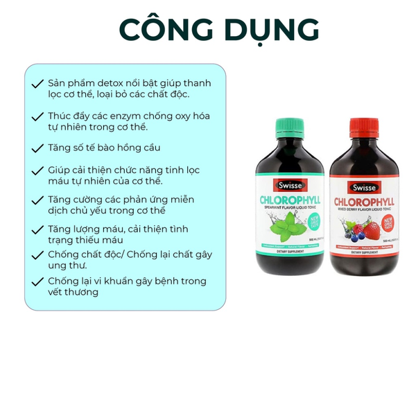 Swisse Nước Tảo Diệp Lục Chlorophyll Vị Dâu 500ml