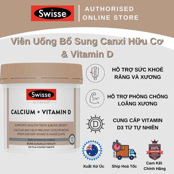 Swisse Viên Uống Bổ Sung Canxi & Vitamin D 150 Viên