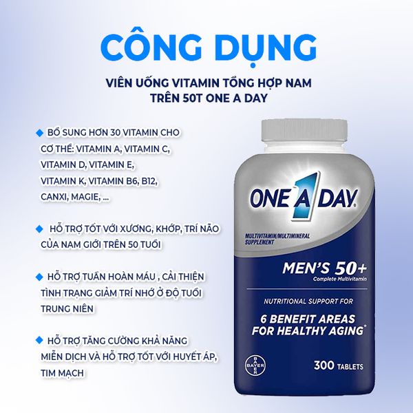 Viên Uống Vitamin Tổng Hợp Nam Trên 50 Tuổi One A Day Men’s Multivitamin 50+ Mỹ 300 Viên