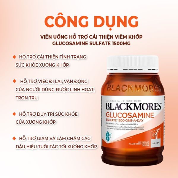 Blackmores Viên Uống Hỗ Trợ Cải Thiện Viêm Khớp Glucosamine Sulfate 1500mg One-A-Day 180 Viên