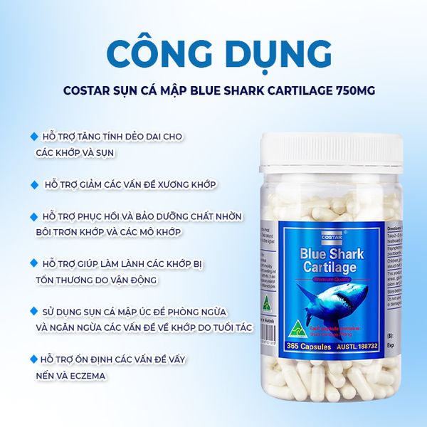 Costar Sụn Cá Mập Blue Shark Cartilage 750mg 365 Viên