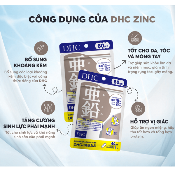 Combo Sáng Da Ngừa Mụn - DHC Vitamin C 30 Ngày, DHC Kẽm 30 Ngày