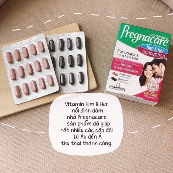 Vitabiotics Viên Uống Hỗ Trợ Tăng Khả Năng Thụ Thai Cho Nam & Nữ Pregnacare Him & Her Conception 60 Viên