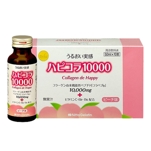 Nitta Gelatin Nước uống Collagen de Happy 10.000mg (Hộp 10 Chai x 50ml)