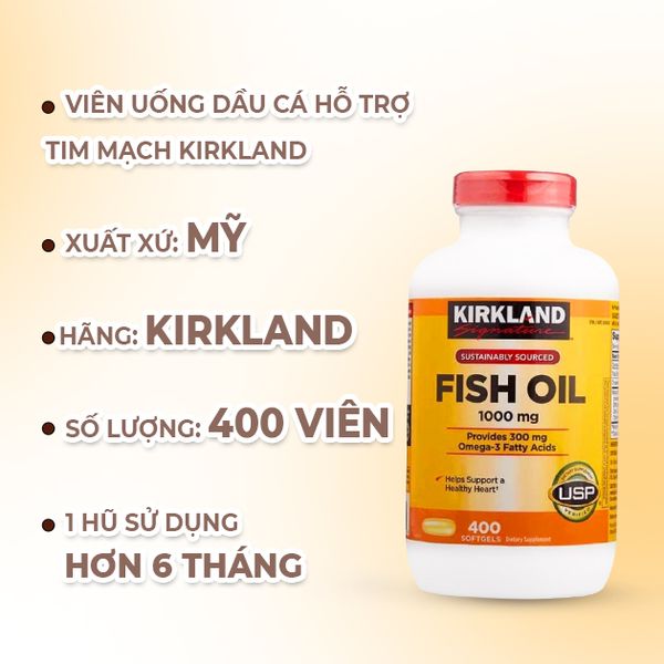 Viên Uống Dầu Cá Hỗ Trợ Tim Mạch Kirkland Signature Fish Oil 1000mg Mỹ 400 viên