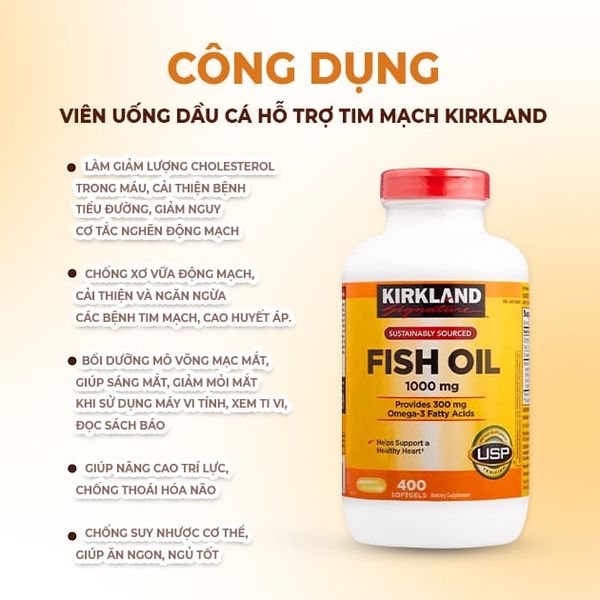 Viên Uống Dầu Cá Hỗ Trợ Tim Mạch Kirkland Signature Fish Oil 1000mg Mỹ 400 viên