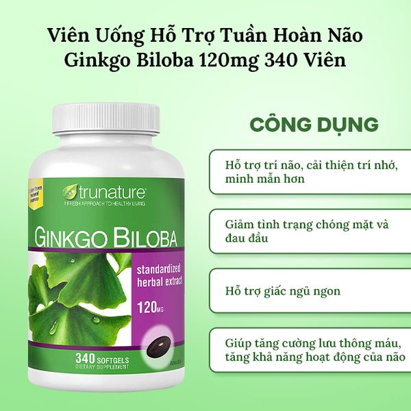 Trunature Viên Uống Hỗ Trợ Tuần Hoàn Não Và Trí Nhớ Ginkgo Biloba 120mg 340 Viên