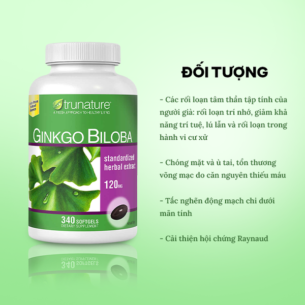 Trunature Viên Uống Hỗ Trợ Tuần Hoàn Não Và Trí Nhớ Ginkgo Biloba 120mg 340 Viên