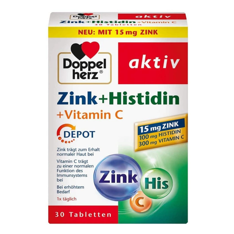 Doppelherz Viên Uống Hỗ Trợ Tăng Đề Kháng Zink Histidin Vitamin C Depot 30 Viên