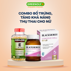 Combo Bổ Trứng, Tăng Khả Năng Thụ Thai - Blackmores Hoa Anh Thảo, Conceive Well Gold, Kirkland Vitamin E