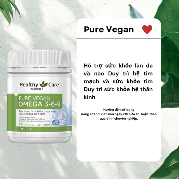 Healthy Care Viên Uống Nguồn Gốc Thực Vật Bổ Sung Pure Vegan Omega 3-6-9 60 Viên