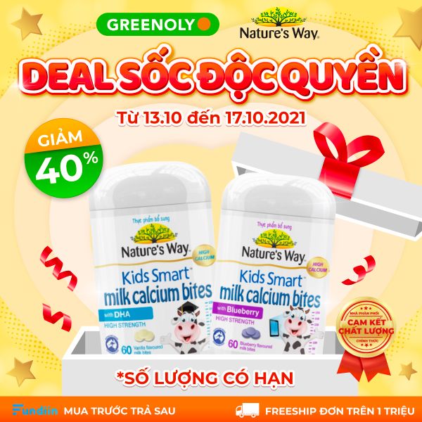 Nature's Way Viên Nhai Bổ Sung DHA Cho Trẻ Kids Smart Milk Calcium Bites DHA 60 Viên