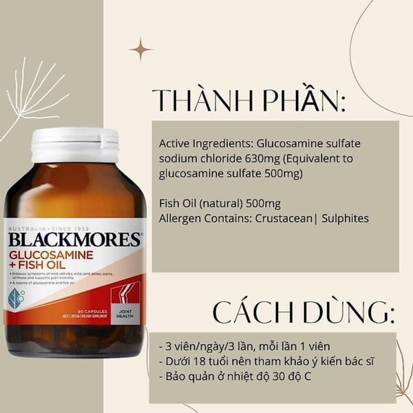 Blackmores Viên Hỗ Trợ Xương Khớp Kết Hợp Dầu Cá Glucosamine & Fish Oil 90 Viên