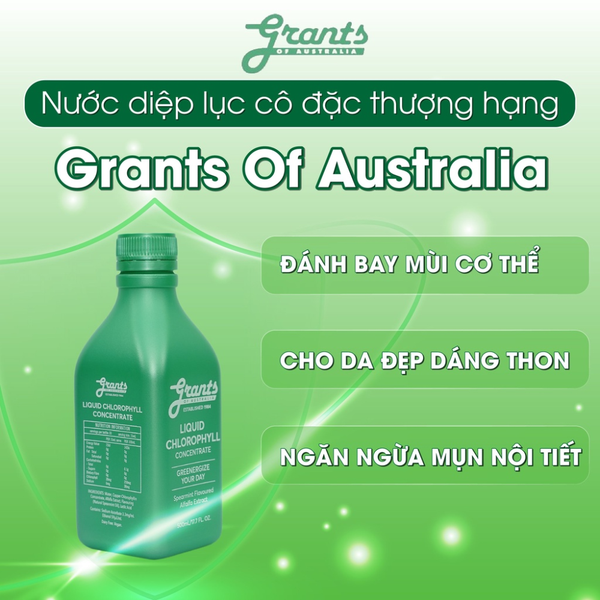 Combo 2 Chai Grants of Australia Nước Diệp Lục Cô Đặc Hỗ Trợ Tiêu Hóa, Tăng Đề Kháng Chlorophyll Concentrate Liquid 500ml