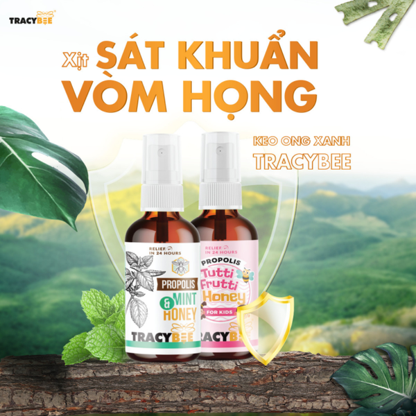 Tracybee Xịt Keo Ong Xanh Vị Trái Cây Hỗ Trợ Cải Thiện Viêm Họng, Ho 30ml