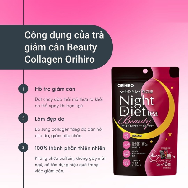 Orihiro Trà Hỗ Trợ Giảm Cân Beauty Collagen 16 Gói