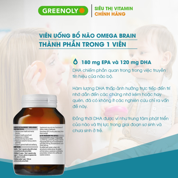 Blackmores Viên Uống Bổ Sung Omega DHA Liều Cao 4 Lần Omega Brain 4x DHA 60 Viên