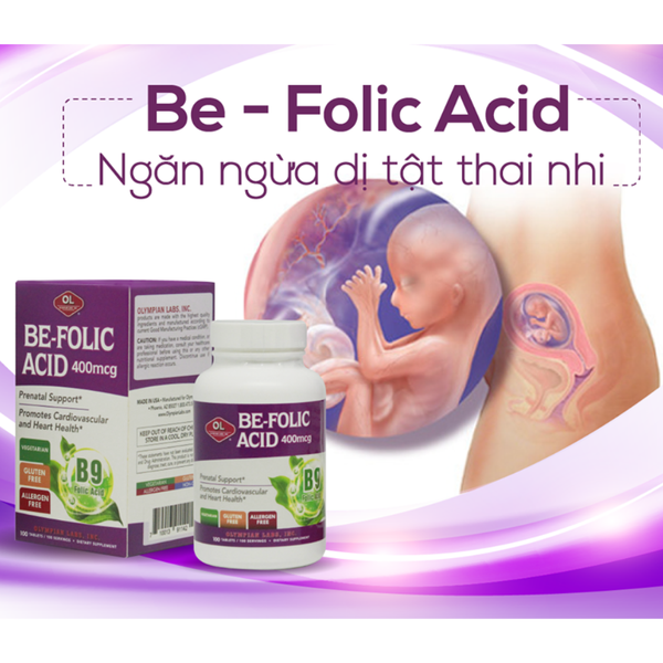 Olympian Labs Viên Uống Bổ Sung Axit Folic Cho Bà Bầu Be-Folic Acid 100 Viên