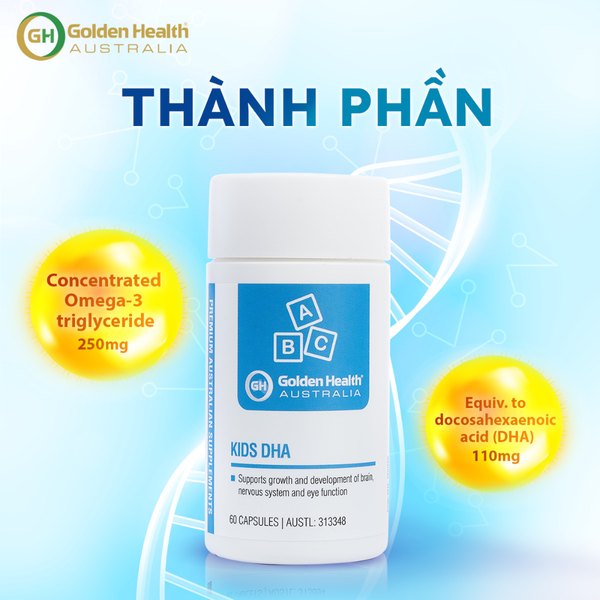 Golden Health Viên Uống Bổ Sung DHA Cho Bé Kids DHA 60 Viên - Hạn Sử Dụng 31/10/2025