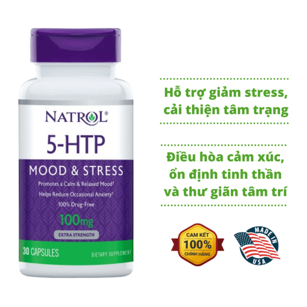 Natrol Viên Uống Giảm Căng Thẳng, Cải Thiện Tâm Trạng 5-HTP Mood & Stress 100mg 30 Viên