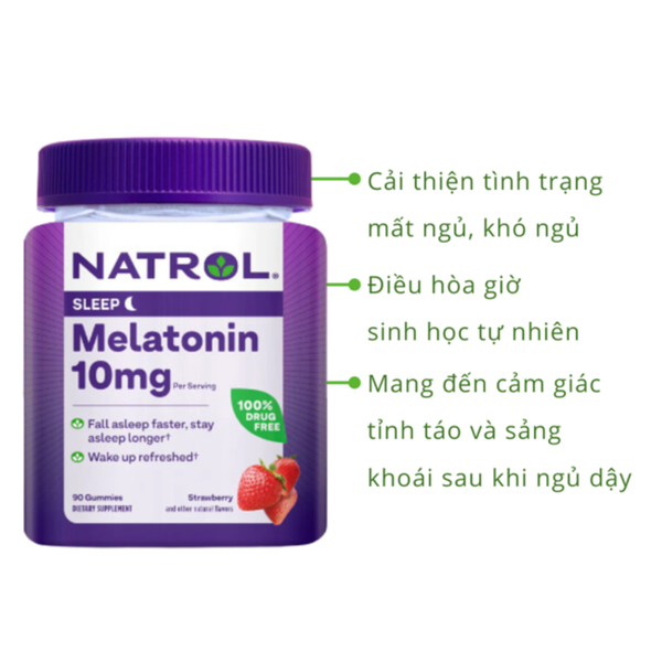 Natrol Gummies Kẹo Dẻo Ngủ Ngon Melatonin 10mg Vị Dâu 90 Viên