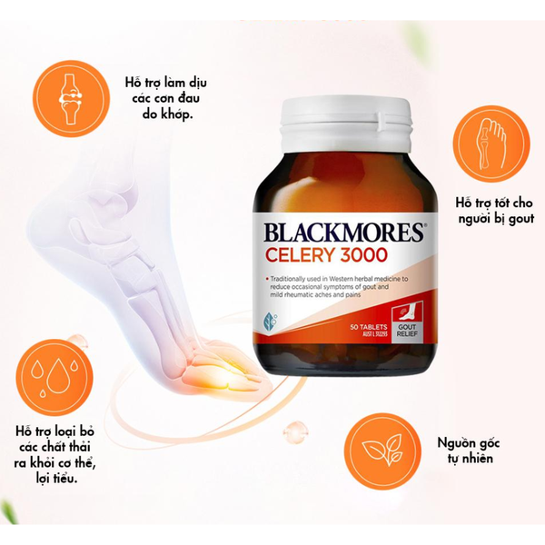 Blackmores Viên Uống Cần Tây Hỗ Trợ Ngăn Ngừa Gout Celery 3000mg 50 Viên