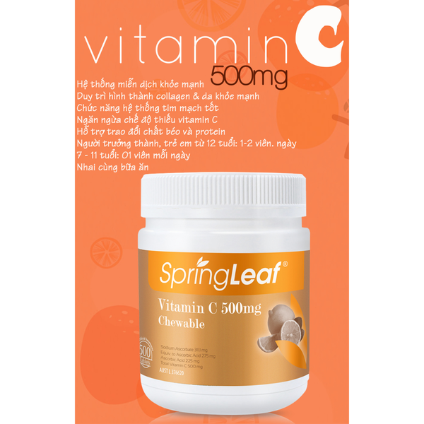 SpringLeaf Viên Nhai Vitamin C Chewable Tablet 500mg 500 Viên
