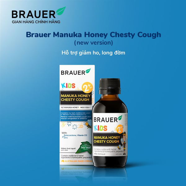 Brauer Siro Mật Ong Hỗ Trợ Bé Ho Có Đàm Manuka Honey Chesty Cough 100ml - Hạn Sử Dụng 31/11/2024