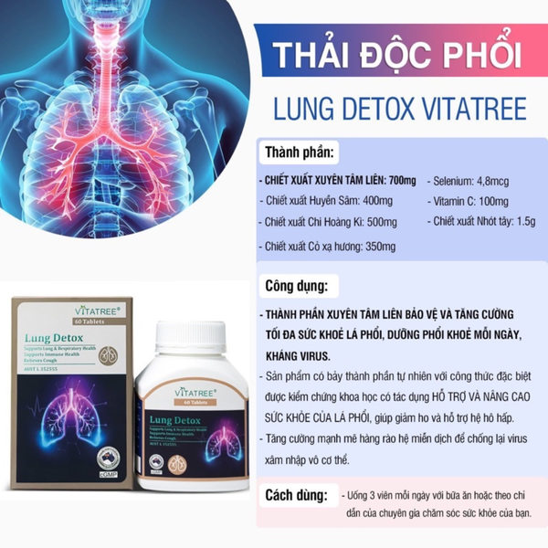 Vitatree Viên Uống Hỗ Trợ Thải Độc Phổi Lung Detox 60 Viên