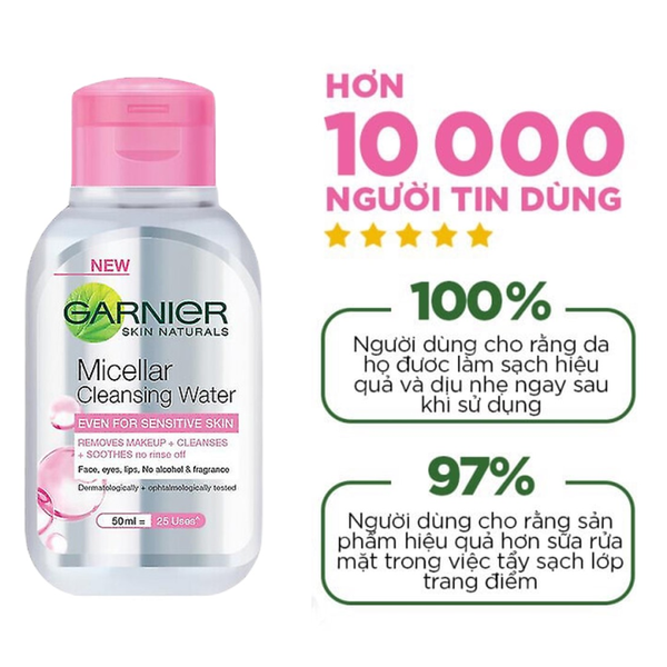 Garnier Nước Tẩy Trang Hồng Micellar Cleansing Water 50ml