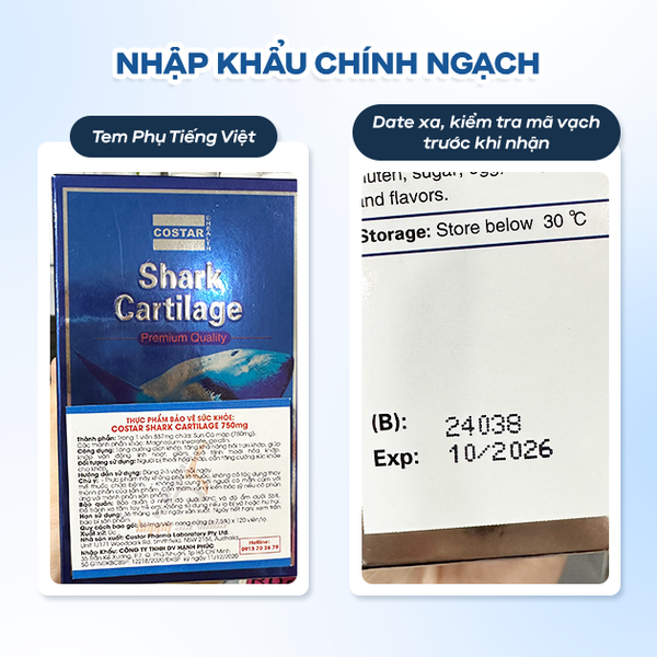 Costar Viên Uống Hỗ Trợ Xương Khớp Sụn Cá Mập Blue Shark Cartilage 750mg 120 Viên