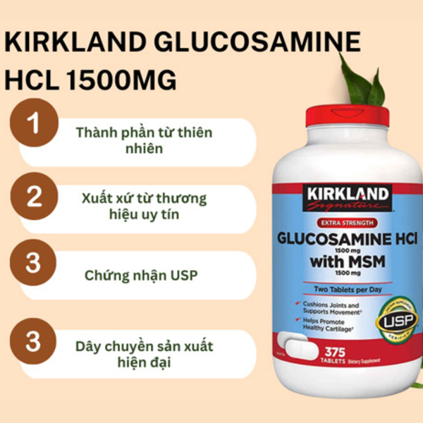 Combo Cải Thiện Xương Khớp 3 - Kirkland Glucosamine HCL MSM 375 Viên, Kirkland Canxi, Magie & Kẽm 500 Viên
