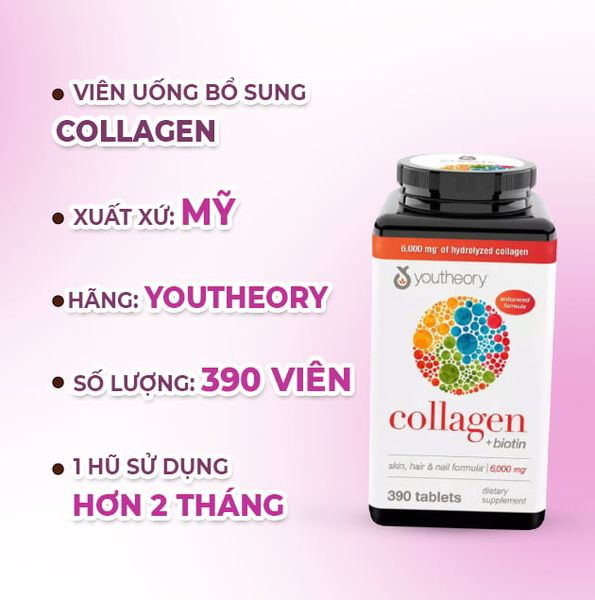 Viên Uống Bổ Sung Collagen Da, Tóc Và Móng Youtheory Type 1 2 & 3 Skin, Hair & Nail Formula Mỹ