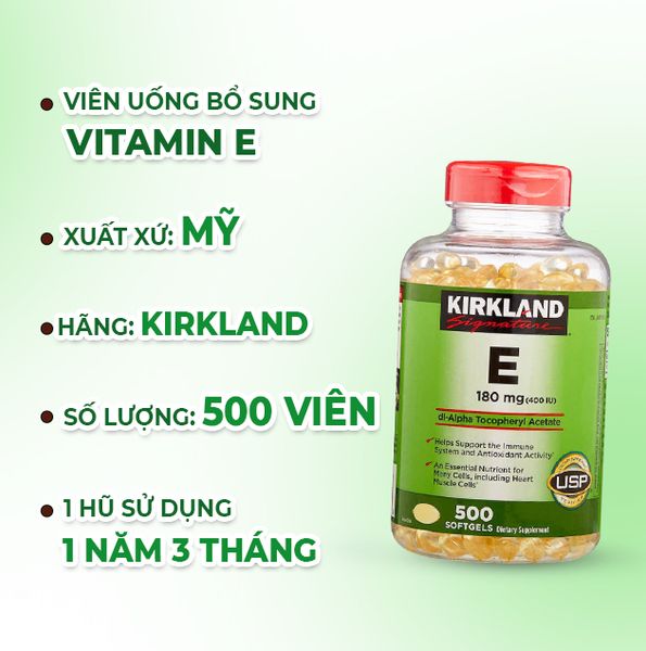 Kirkland Viên Uống Bổ Sung Vitamin E Làm Đẹp Da 180mg 500 Viên