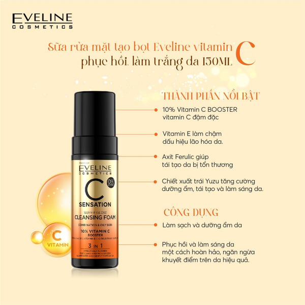 Eveline Sữa Rửa Mặt Tạo Bọt Vitamin C Booster 150ml