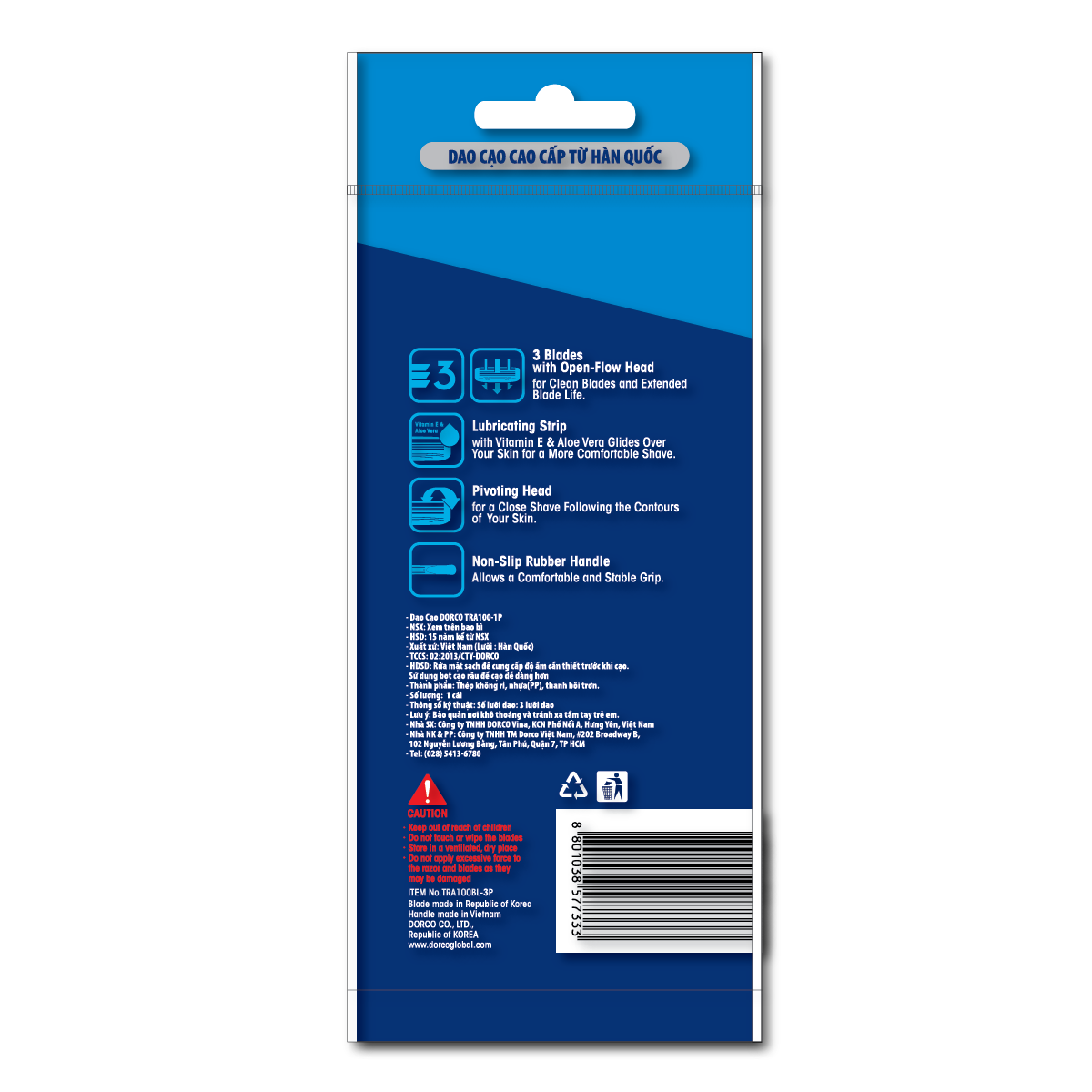 Bộ Dao Cạo Dorco 3 Lưỡi Tiết Kiệm ( 3 cái/ vĩ) TRA100-3P