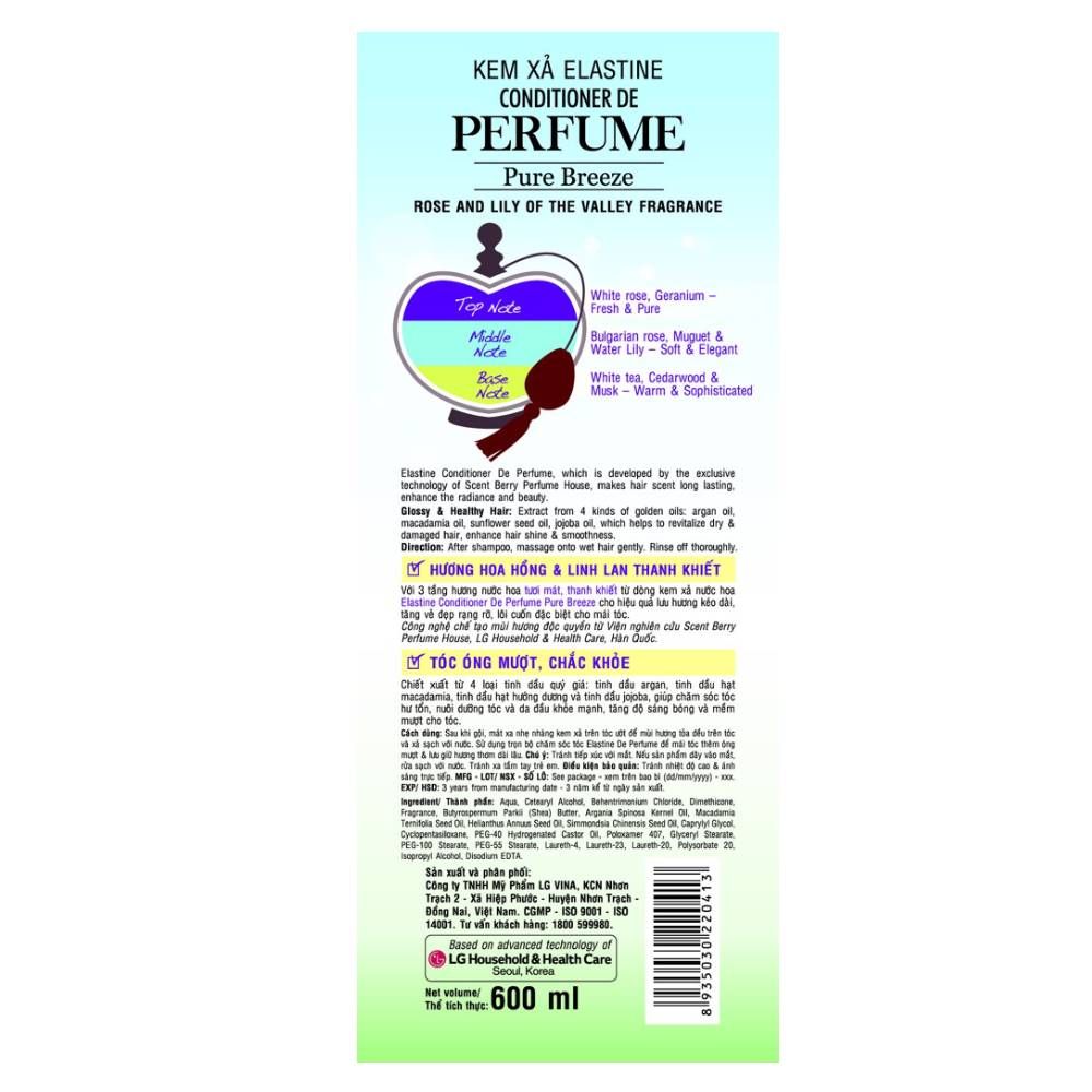 Kem Xả Nước Hoa Elastine De Perfume Pure Breeze 600ml